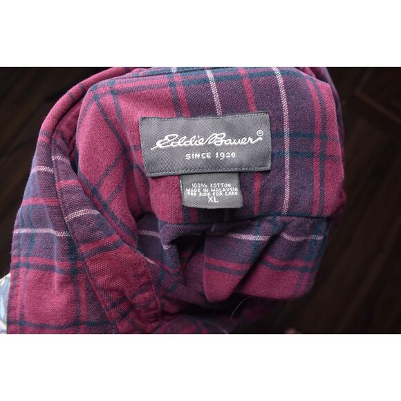 Eddie Bauer Flannel Red Black Tartan Plaid Mens XL - Picture 4 of 6